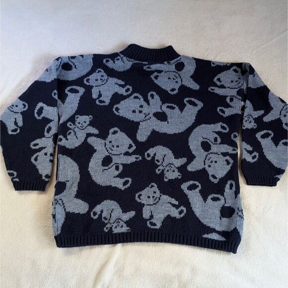 Vintage Teddy Bear Turtleneck Sweater Women's XL/1X Navy Blue All Over Print - Picture 3 of 6